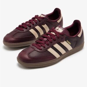 WOMEN’s Adidas Samba OG Maroon/ Crystal Sand/Gold Metallic Sneakers Size 8.5